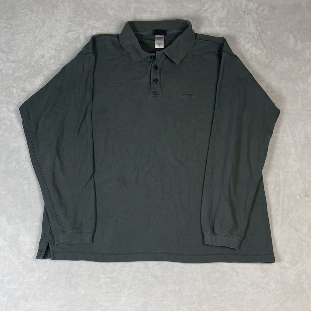 Patagonia Men's Green Long Sleeve Organic Cotton Polo Shirt Size L